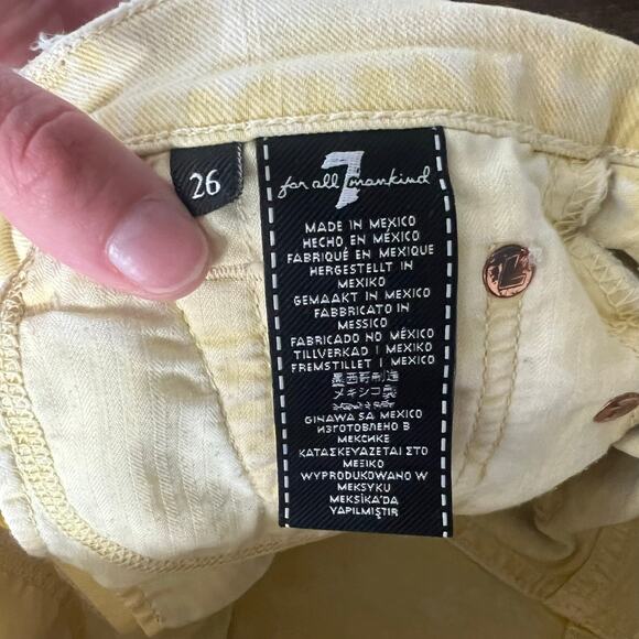 7 For All Mankind High Waisted Jean Shorts Size 26 Yellow Raw Hem 5 Pockets Boho - Picture 5 of 9